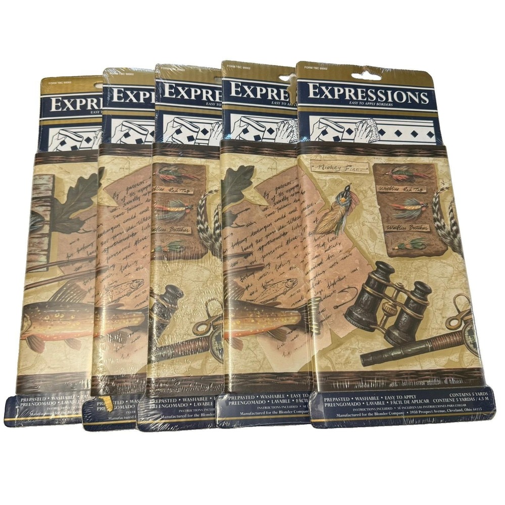 Vintage Expressions Fly Fishing Trout Wallpaper Border SB10107B 5 Rolls NOS